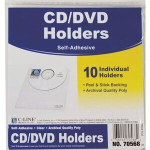 C-Line Self-Adhesive CD Holder, 1 Disc Capacity, Clear, 10/Pack